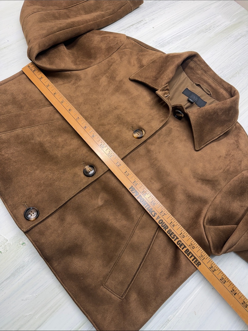 Zara Cropped Faux Suede Jacket in Tobacco Brown Sz L - Picture 4 of 12
